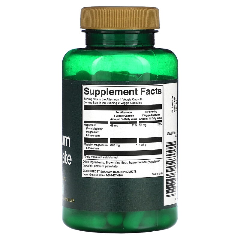 Swanson, Magnesium L-Threonate, 90 Veggie Capsules 87614027005