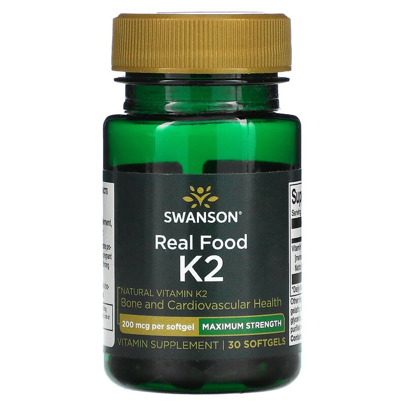 Swanson Maximum Strength Real Food K2 200 mcg 30 Softgels 87614029061