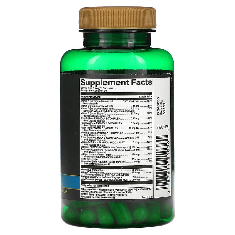 Swanson, Men's Daily, Real Food Multi, Iron-Free, 90 Veggie Capsules 87614210360