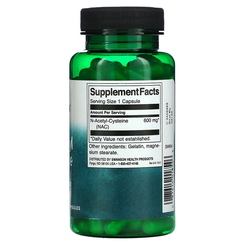 Swanson, N-Acetyl Cysteine, Antioxidant Support, 600 mg, 100 Capsules 87614018546