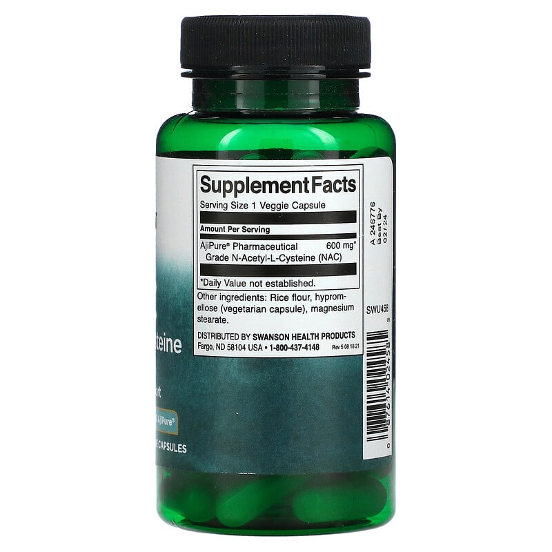 Swanson, NAC, N-Acetyl L-Cysteine, 600 mg, 60 Veggie Capsules 87614024585
