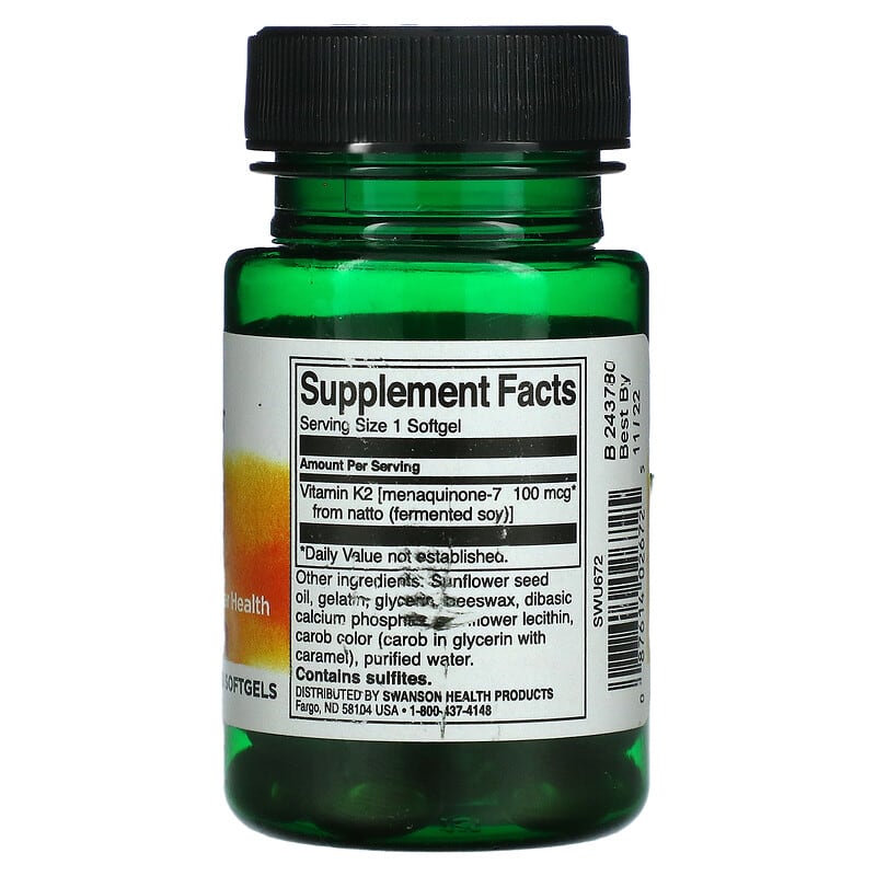 Swanson, Natural Vitamin K2, 100 mcg, 30 Softgels 87614026725