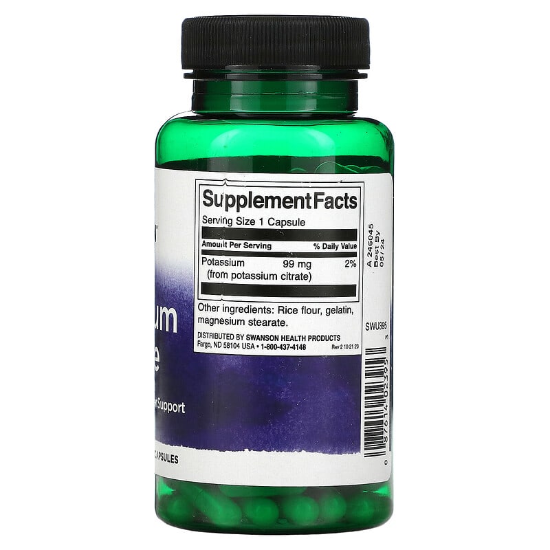 Swanson, Potassium Citrate, 99 mg, 120 Capsules 87614023953