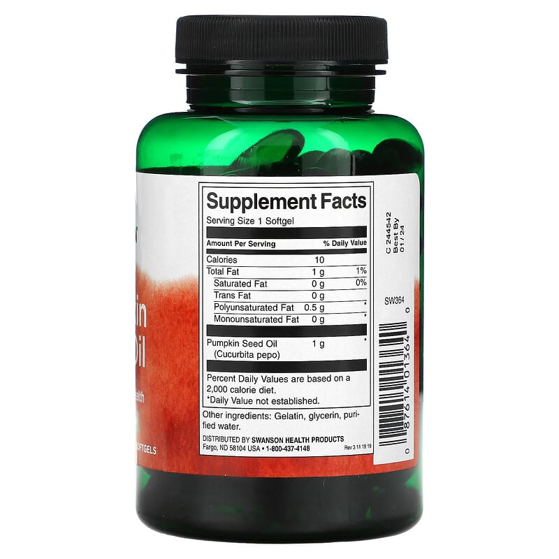 Swanson, Pumpkin Seed Oil, 1,000 mg, 100 Softgels 87614013640
