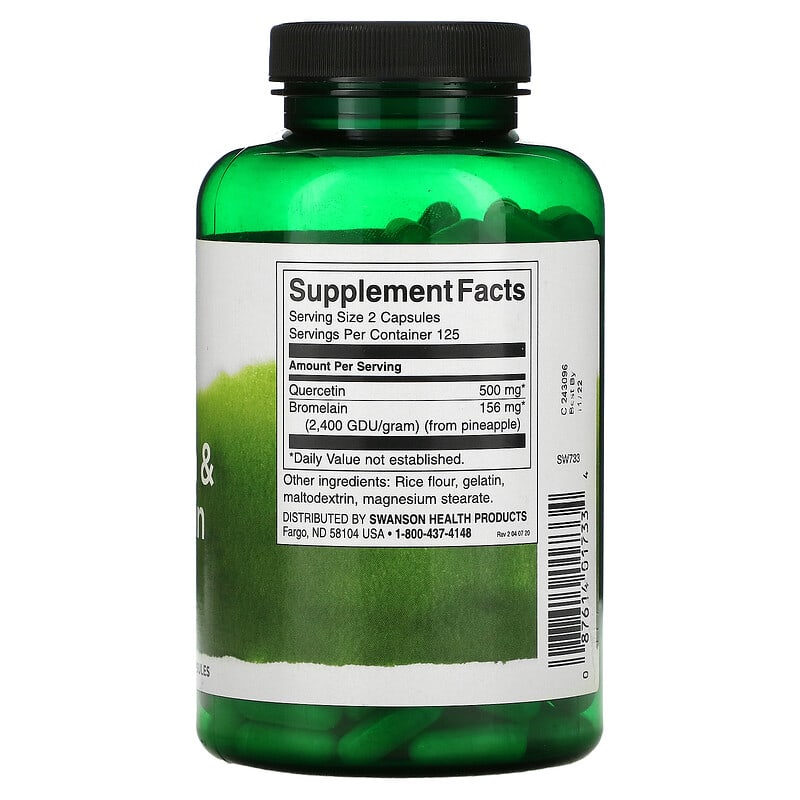 Swanson, Quercetin & Bromelain, Respiratory Health, 250 Capsules 87614017334