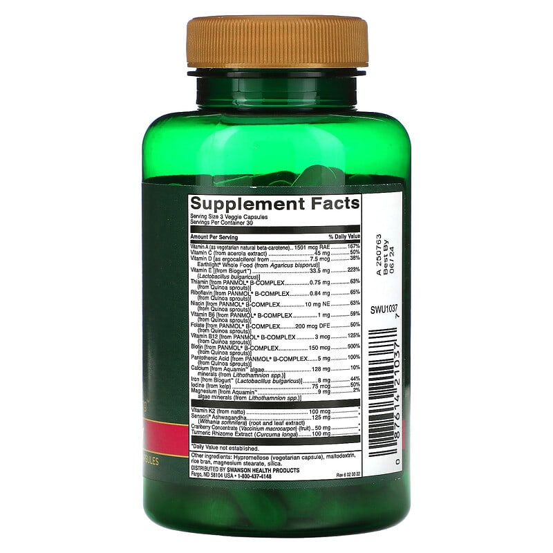 Swanson, Real Food Multi, Women's Daily, 90 Veggie Capsules 87614210377