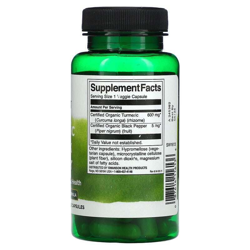 Swanson, Turmeric & Black Pepper, 60 Veggie Capsules 87614116136