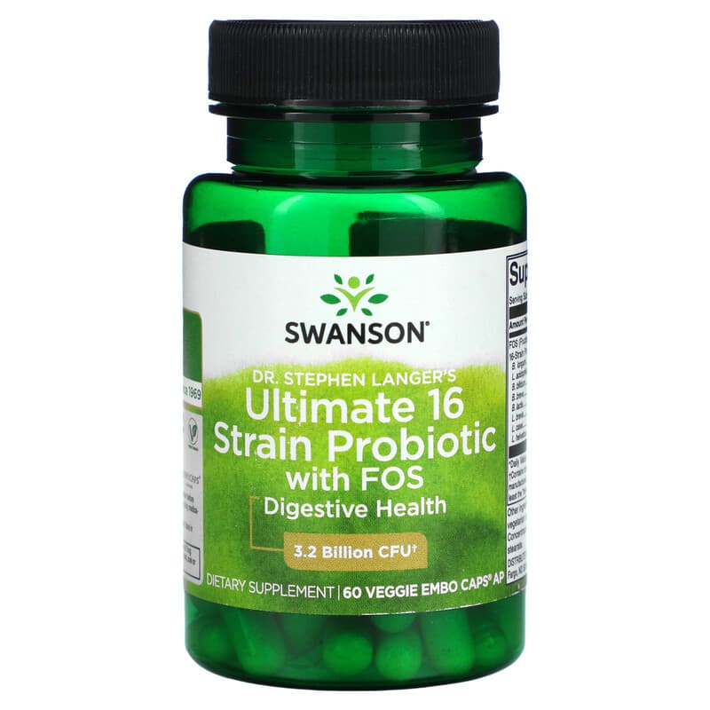 Swanson Ultimate 16 Strain Probiotic With FOS 3.2 Billion CFU 60 Veggie EMBO Caps AP 87614190518