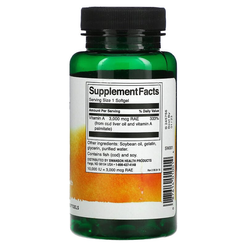 Swanson, Vitamin A, 10,000 IU, 250 Softgels 87614010014