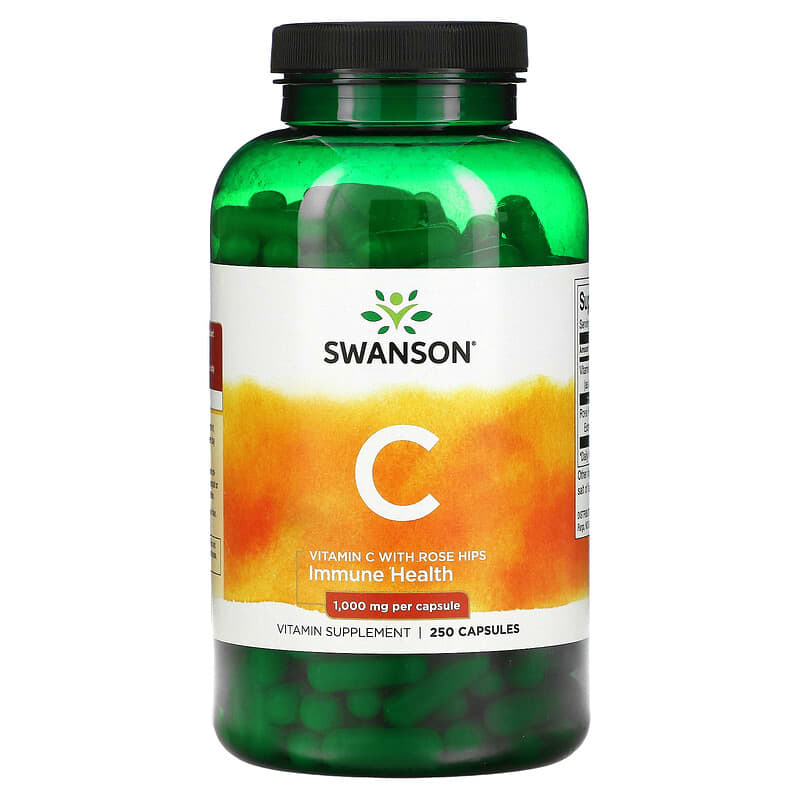 Swanson Vitamin C with Rose Hips 1,000 mg 250 Capsules 87614011066