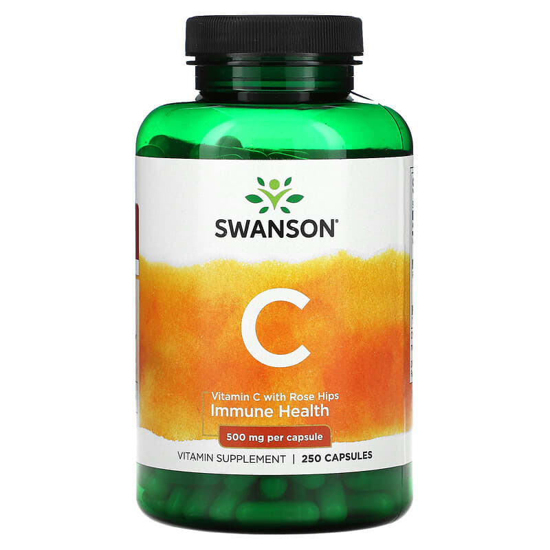 Swanson Vitamin C With Rose Hips 500 mg 250 Capsules 87614011028