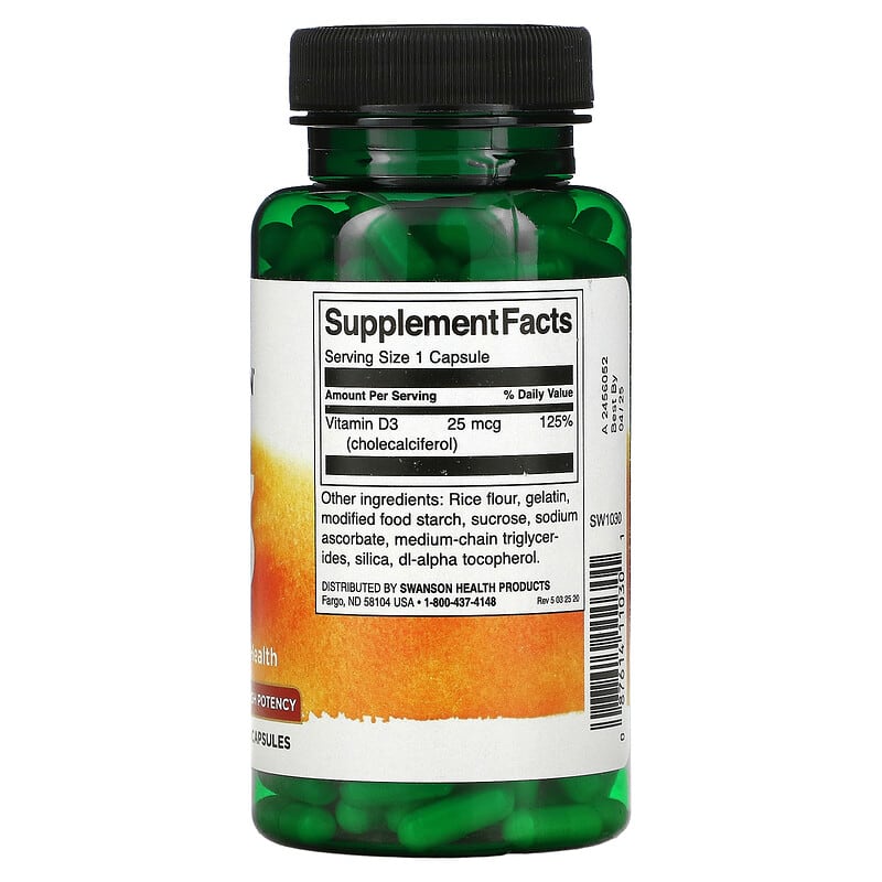 Swanson, Vitamin D3, 1,000 IU, 250 Capsules 87614110301