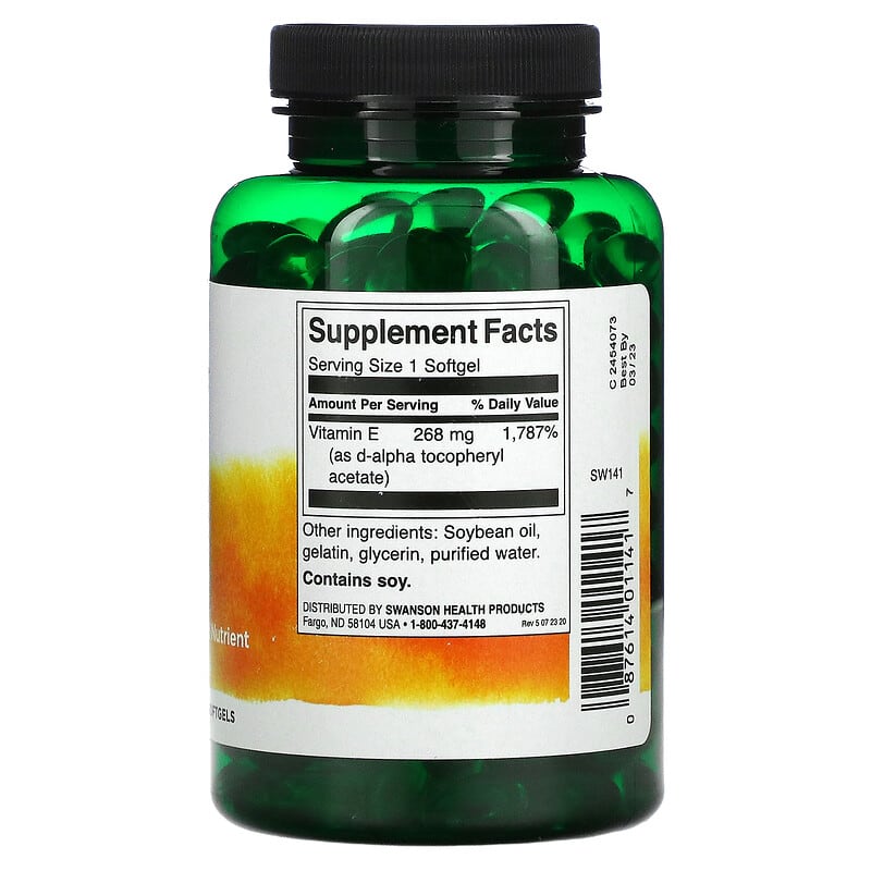 Swanson, Vitamin E, 400 IU, 250 Softgels 87614011417