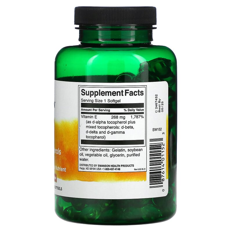 Swanson, Vitamin E Mixed Tocopherols, 400 IU, 250 Softgels 87614011523