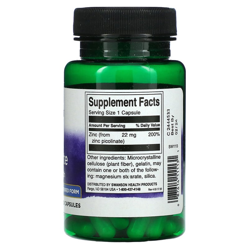 Swanson, Zinc Picolinate, 22 mg, 60 Capsules 87614111131