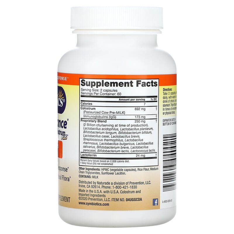 Symbiotics, Candida Balance with Colostrum Plus, 120 Veg Capsules 647303040021