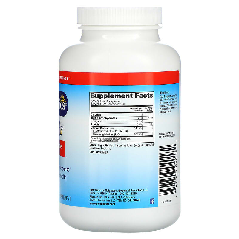 Symbiotics, Colostrum Plus, 240 Veg Capsules 647303040182