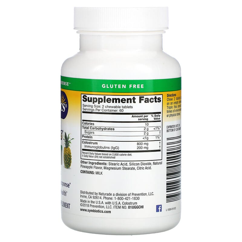 Symbiotics, Colostrum Plus Chewables, Pineapple, 120 Chewable Tabs 647303010086