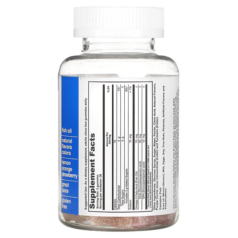 T-RQ, Adult Gummy Omega-3, DHA + EPA, Lemon, Orange, Strawberry, 60 Gummies 835776001896