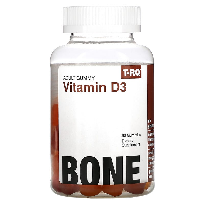T-RQ Adult Gummy Vitamin D3 Bone Peach Mango Strawberry 60 Gummies 835776001308