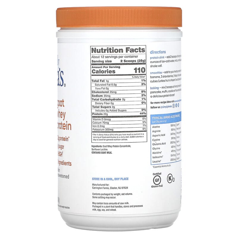 Teras Whey, Goat Whey Protein, Plain Unsweetened, 12 oz (340 g) 850628002678