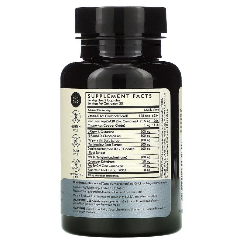 Terra Origin, Healthy Gut Capsules with Vitamin D, 60 Capsules 857668007281