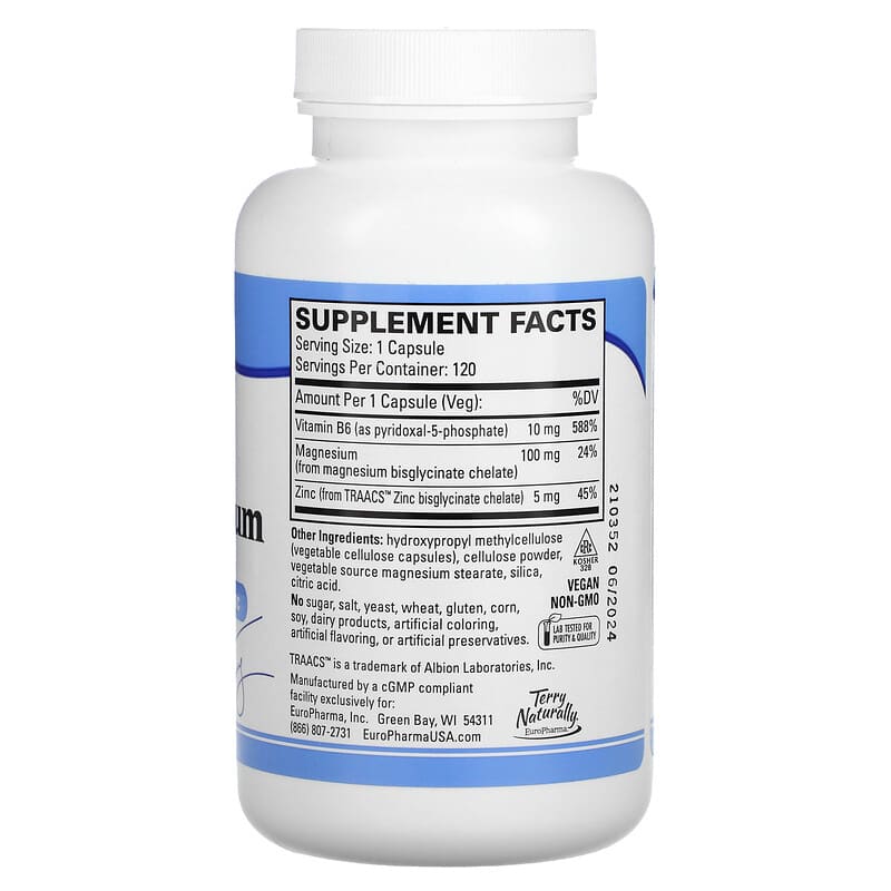 Terry Naturally, BioActive Magnesium Complex with P-5-P and Zinc, 120 Capsules 367703261023