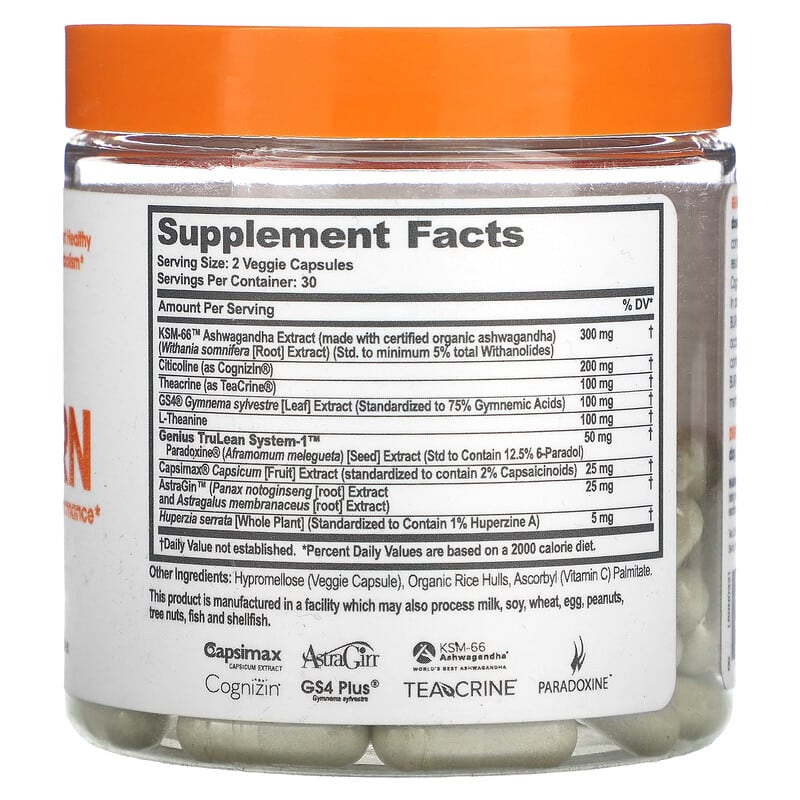 The Genius Brand, Genius Burn, Caffeine-Free, 60 Veggie Capsules 860268000262