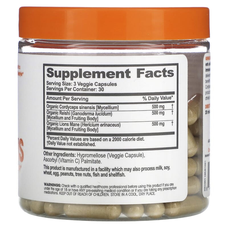 The Genius Brand, Genius Mushrooms, 90 Veggie Capsules 850098008088