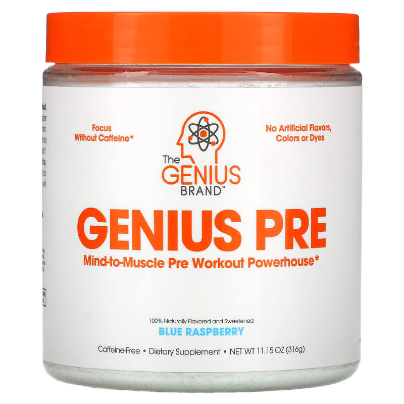 The Genius Brand Genius Pre Pre-Workout Powerhouse Blue Raspberry 11.15 oz (316 g) 810037680706
