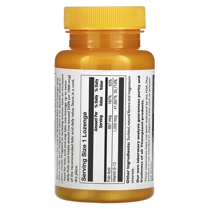 Thompson, B12 Lozenge, Natural Cherry, 1,000 mcg, 30 Lozenges 31315191428