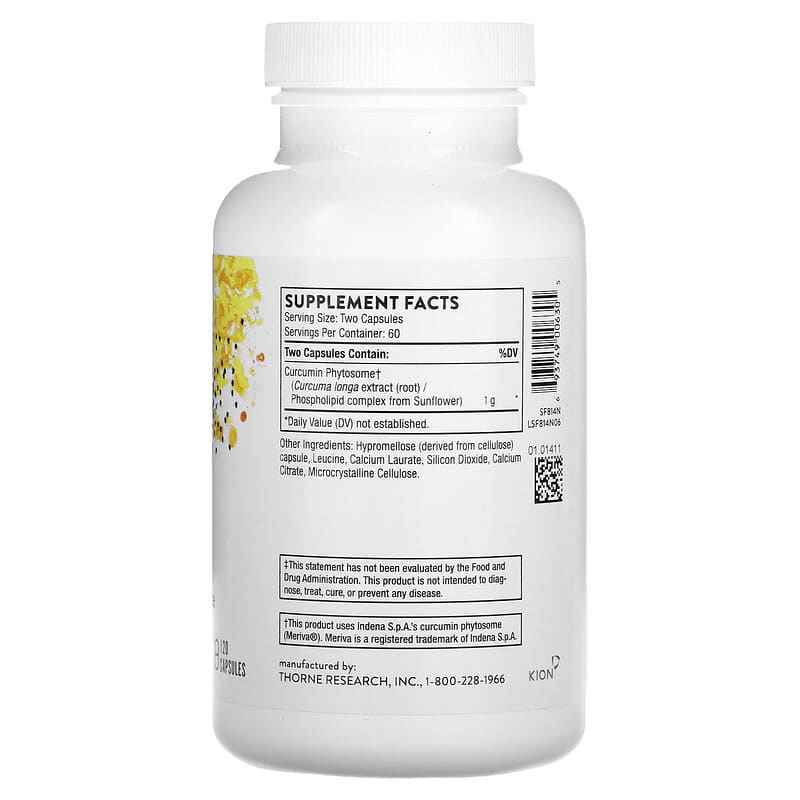 Thorne, Curcumin Phytosome, 1,000 mg, 120 Capsules 693749006305