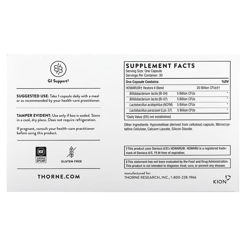 Thorne, FloraSport 20B, 30 Capsules 693749006312