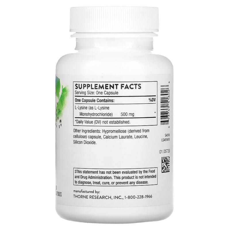 Thorne, L-Lysine, 500 mg, 60 Capsules 693749516026