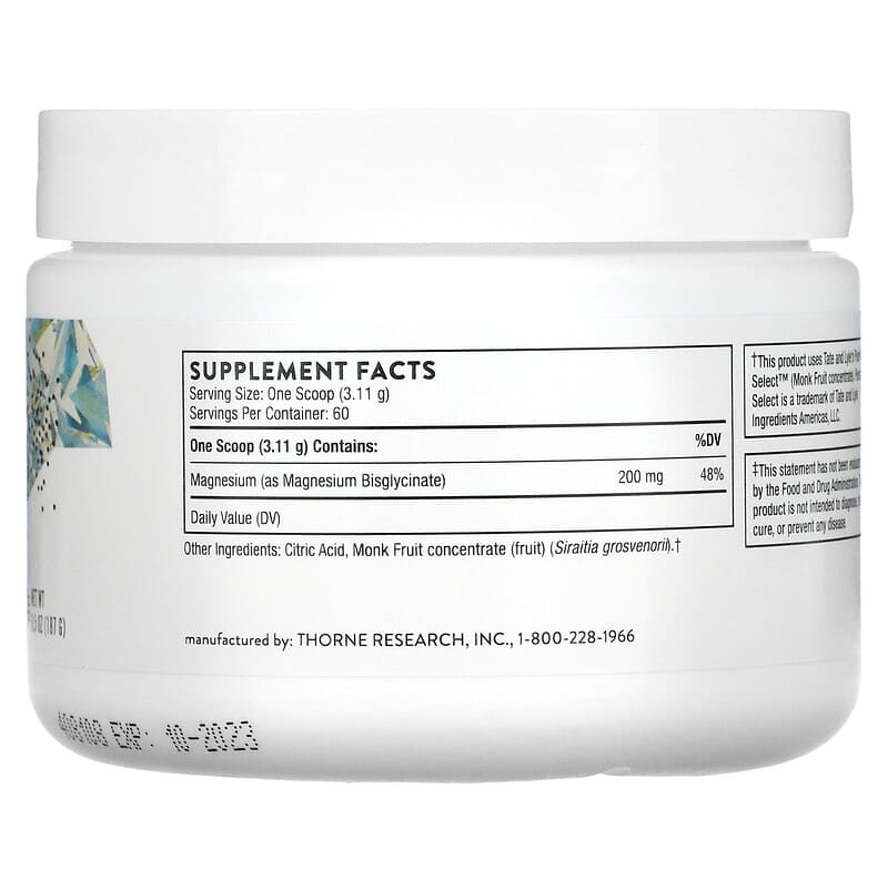 Thorne, Magnesium Bisglycinate, 6.5 oz (187 g) 693749006442