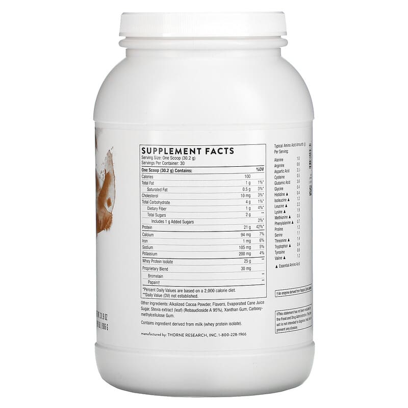 Thorne, Whey Protein Isolate, Chocolate, 1.99 lb (906 g) 693749005674