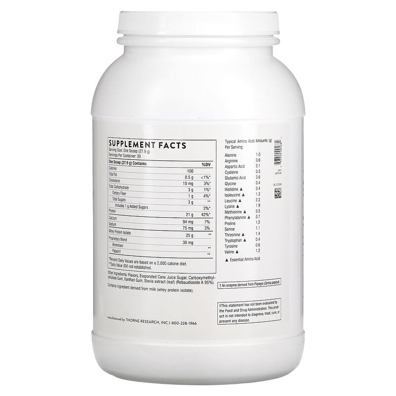 Thorne, Whey Protein Isolate, Vanilla, 1.84 lb (837 g) 693749005681