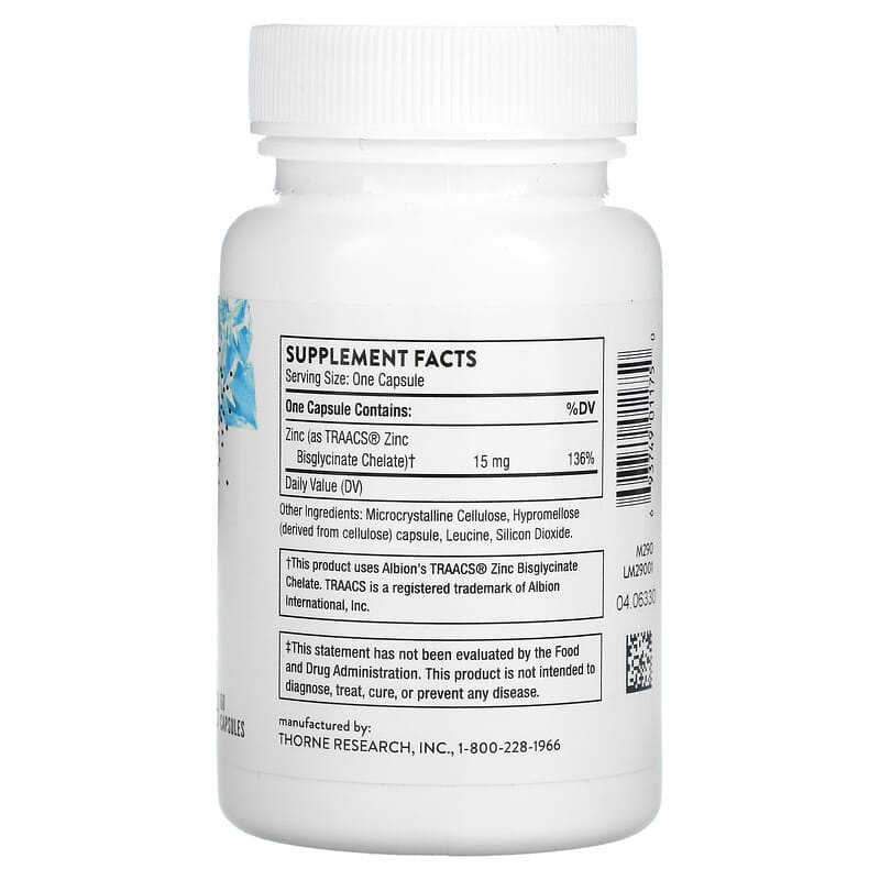 Thorne, Zinc Bisglycinate, 15 mg,  60 Capsules 693749011750