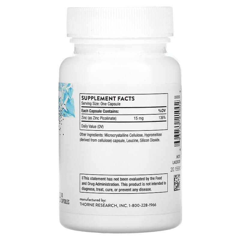 Thorne, Zinc Picolinate, 15 mg, 60 Capsules 693749210023