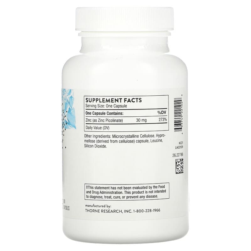 Thorne, Zinc Picolinate, 30 mg, 180 Capsules 693749221029