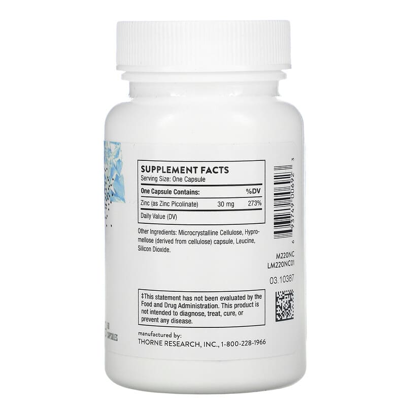 Thorne, Zinc Picolinate, 30 mg, 60 Capsules 693749006923