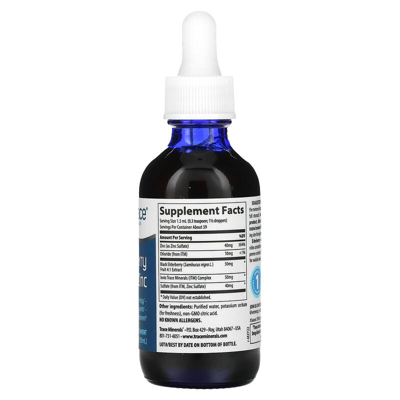 Trace Minerals ®, Elderberry + Ionic Zinc, 2 fl oz (59 ml) 878941005695