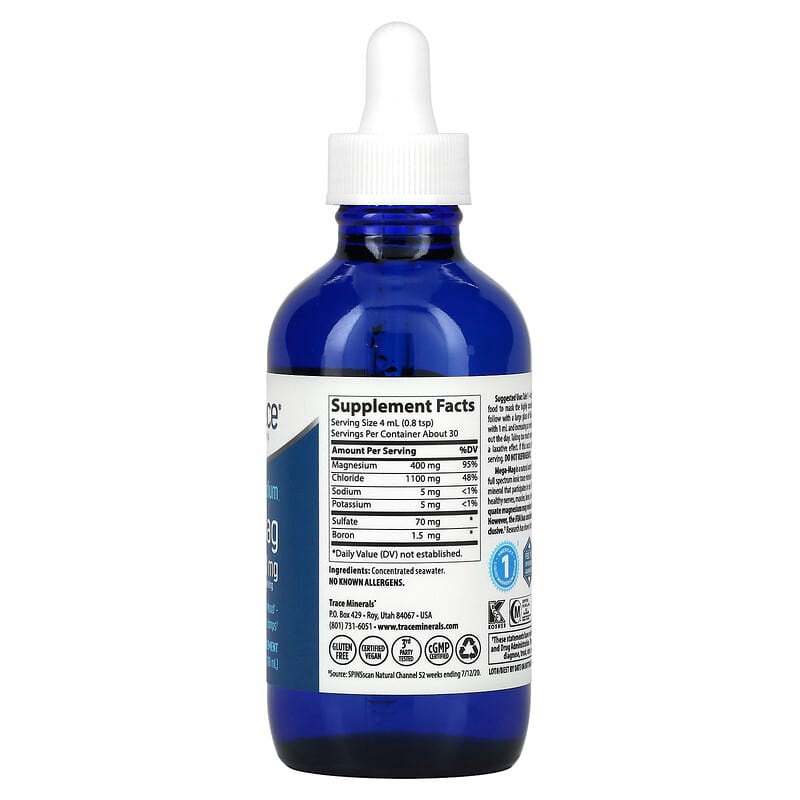 Trace Minerals ®, Low Sodium Mega-Mag, 400 mg, 4 fl oz (118 ml) 878941000256