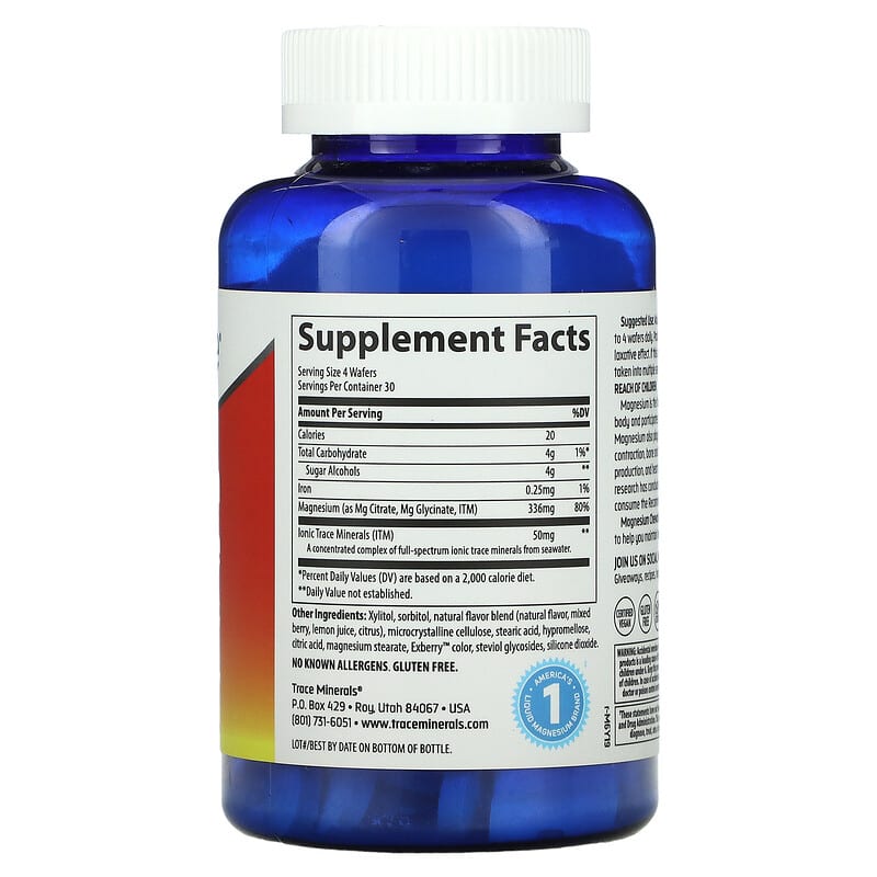 Trace Minerals ®, Magnesium Chewable, Raspberry Lemon , 120 Chewable Wafers 878941004988