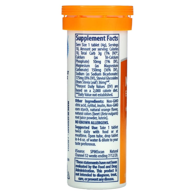 Trace Minerals ®, Magnesium Effervescent Tablets, Orange, 10 Tablets, 1.41 oz (40 g) 878941003936