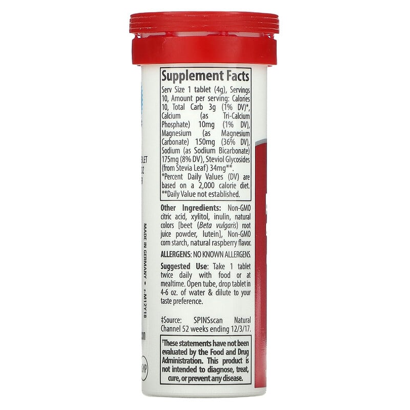 Trace Minerals ®, Magnesium Effervescent Tablets, Raspberry, 10 Tablets, 1.41 oz (40 g) 878941004834