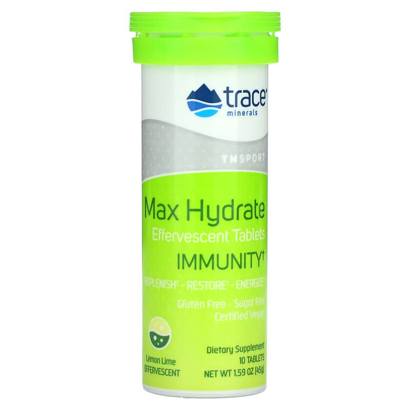 Trace Minerals ® TM Sport Max Hydrate Immunity Effervescent Tablets Lemon Lime 10 Tablets 1.59 oz (45 g) 878941004131