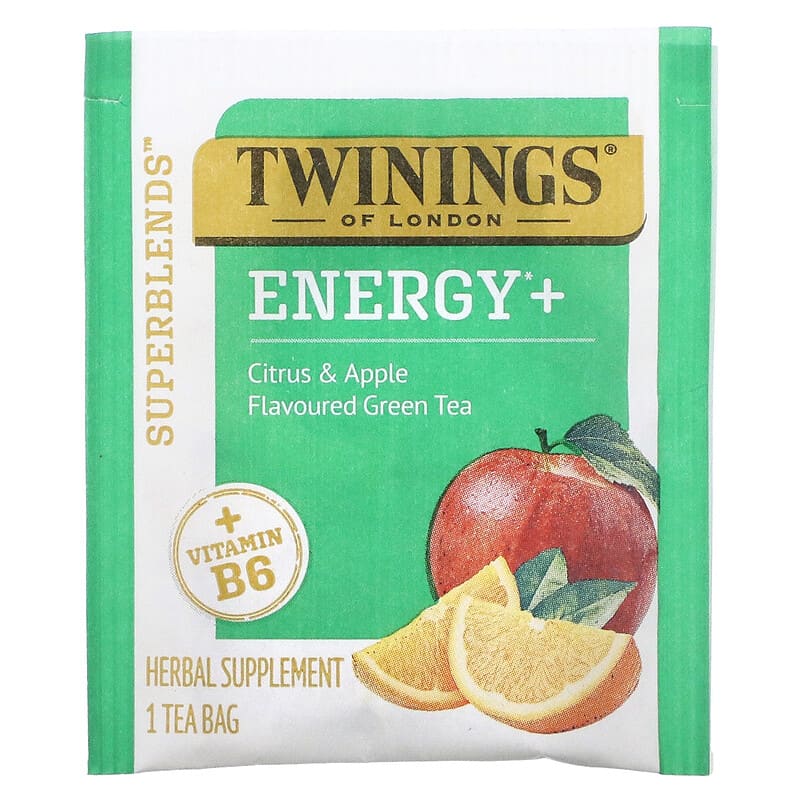 Twinings, Energy+ Green Tea, Citrus & Apple, 16 Tea Bags 1.02 oz (29 g) 70177229351