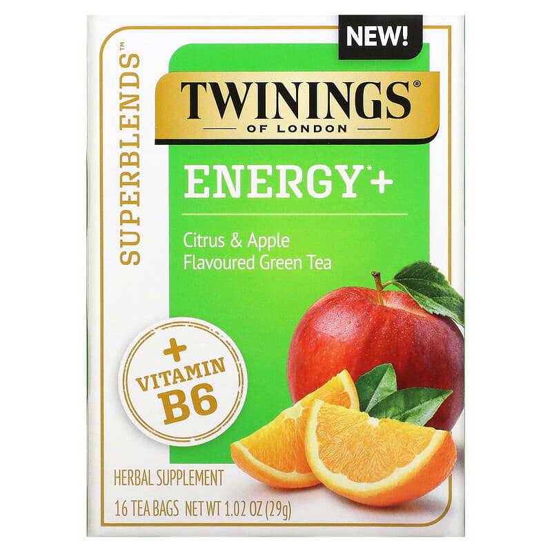Twinings Energy+ Green Tea Citrus & Apple 16 Tea Bags 1.02 oz (29 g) 70177229351