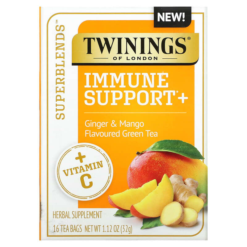 Twinings Immune Support+ Green Tea Ginger & Mango 16 Tea Bags 1.12 oz (32 g) 70177229320